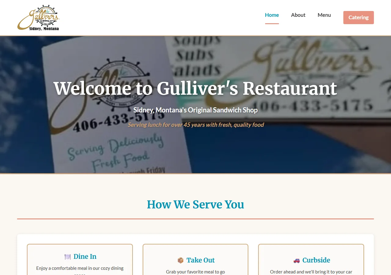 Screenshot of Gulliver's Restaurant, built with LaunchPad